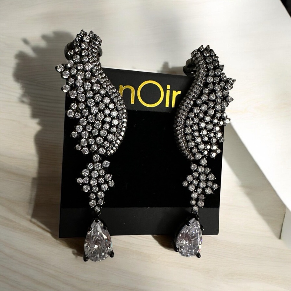 Noir Ear Climber Earrings in Gunmetal with CZ NWT